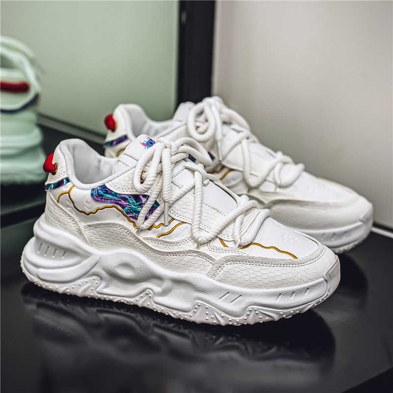 Running Shoes Men - Yuvarlak Ayaklı, Yüksek Tabanlı, Örgülü Koşu